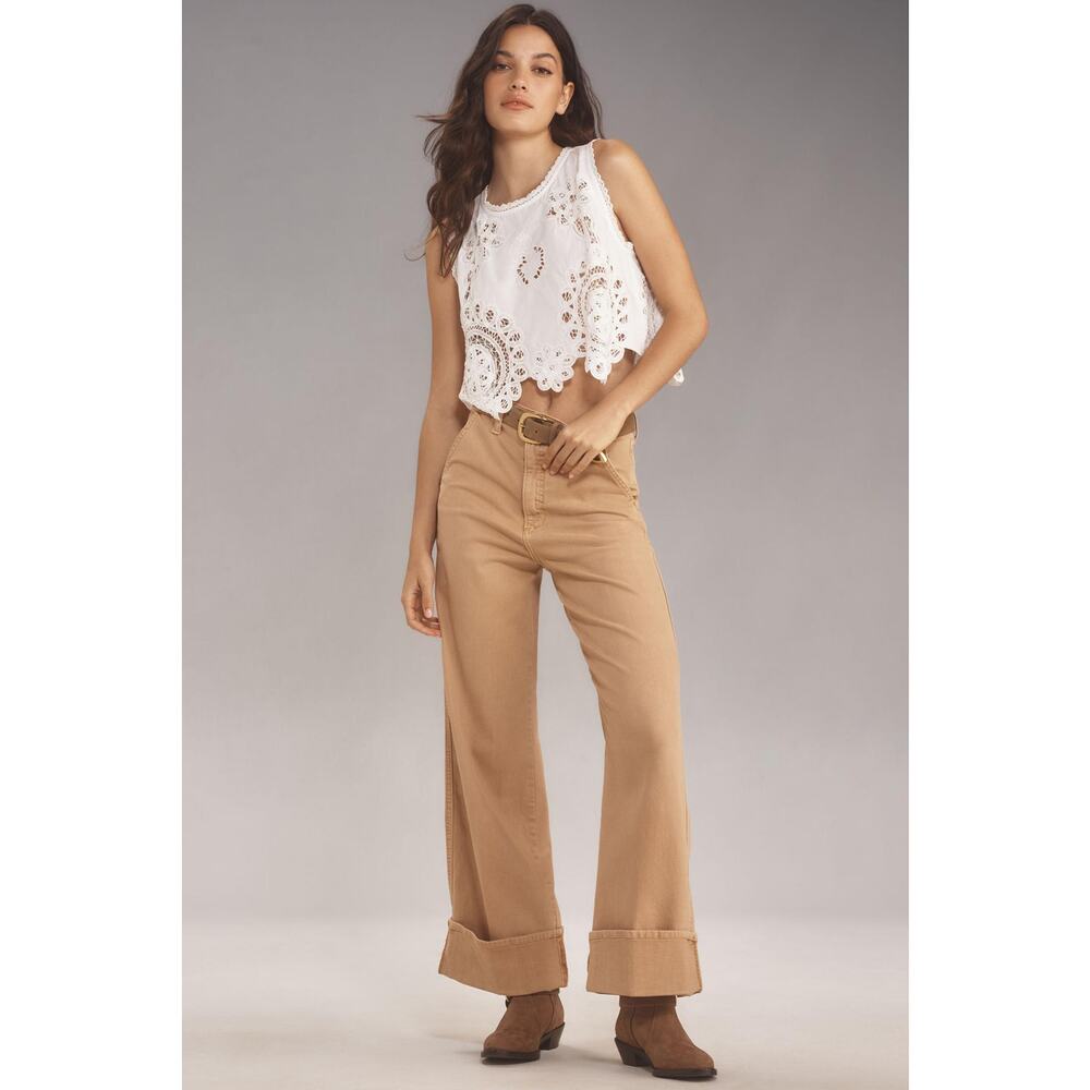 NWT Joe's Jeans Cuffed High-Rise Tan Wide-Leg Jeans - 26 waist